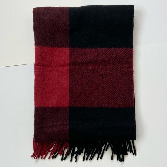 Coach Big Plaid Scarf Oversized Wool Fringe Red/Black NWT Unisex - Picture 6 of 7